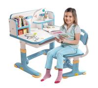 joukares Juego de escritorio y silla para niños, ergonómica, altura ajustable, juego de sillas de mesa de estudio escolar con patrón de dibujos animados, soporte para libros y cajón de almacenamiento,