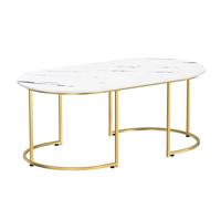 joukares Mesa de centro ovalada moderna de mediados de siglo con patrón de mármol para espacios pequeños, mesa de centro minimalista para sala de estar, oficina en casa, fácil montaje, platino