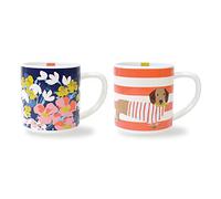 Joules Bright Side - Juego de 2 tazas apilables de cerámica para té o café