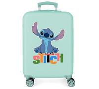 Joumma Disney Aloha Stitch Maleta Infantil Maleta cabina Azul blanco Rígida ABS Cierre de combinación lateral 4 Ruedas Equipaje de Mano