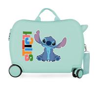 Joumma Disney Aloha Stitch Maleta Infantil Maleta cabina Azul blanco Rígida ABS Cierre de combinación lateral 4 Ruedas Equipaje de Mano