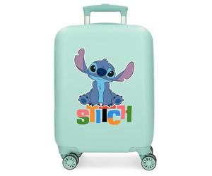 Joumma Disney Aloha Stitch Maleta Infantil Maleta cabina Azul blanco Rígida ABS Cierre de combinación lateral 4 Ruedas Equipaje de Mano