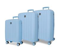 Joumma Roll Road Acadia Juego de Maletas Azul Claro 55/65/75 cm Rígida Polipropileno Candado de combinación Integrado 210L 10,2kg 4 Ruedas Dobles Extensible Equipaje de Mano