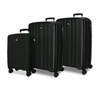 Joumma Roll Road Acadia Juego de Maletas Negro 55/65/75 cm Rígida Polipropileno Candado de combinación Integrado 210L 10,2kg 4 Ruedas Dobles Extensible Equipaje de Mano