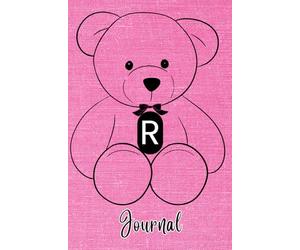 JOURNAL: Monogram Initial Letter R - Cute and Cuddly Little Teddy Bear showcasing your Initial on a Bright Pink Fabric-Look art design. Feminine & ... teens, women. Cute, Compact & Functional