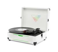 Journey Glow - Tocadiscos de Maleta Iluminado - 18 Efectos de luz RGB, Modos de Pulso Musical, Altavoces estéreo con Bajos mejorados, Entrada y Salida Bluetooth (Blanco)