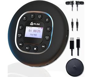 Journey Reproductor de CD Portátil, Radio FM, Bluetooth, Ideal para Coche | Lector de Tarjetas SD, Grabación, Ecualizador, Velocidad Ajustable, Incluye Auriculares, Negro