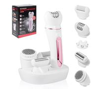 Journeyside Depiladora Mujer, Depiladora Eléctrica Mujer 5 en 1, Depiladora Inalámbrica Wet & Dry para Todo el Cuerpo, Depiladora Eléctrica para Mujer con Cepillo Exfoliante y Limpiador, IPX7, Blanco