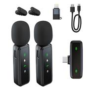 Journeyside Mini Micrófono Inalámbrico, Micrófono de Solapa Inalámbrico per Teléfono Móvil, Confezione da 2 Micrófono Lavalier de Solapa con Reducción de Ruido para Trasmissioni, Interviste,Vlog