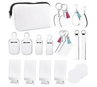 JOUSE Juego de Espacios en Blanco para SublimacióN, Espacios en Blanco para SublimacióN de Bricolaje con Bolsa de Maquillaje, Llaveros, Aretes, Posavasos para Hacer Regalos