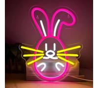 Jovarel Luz de neón Conejito para letrero de neón LED regulable para rosa para conejo para luz 34x28cm