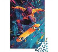 Joven Skateboard Colorido Puzzle de 1000 Piezas Papel para Adultos Estilo Arte Callejero Urbano Relajación Concentración Actividad Familiar Decoración Regalo 52x38cm/1000pcs
