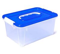 Jovi - 6 Baúles de almacenaje apilables para material escolar y juguetes - cajas transparentes con Tapa azul