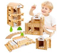 Jovi-Mindly & Notchies - Juego de 96 bloques de construcción de madera para niños a partir de 4 años, construcción creativa, cabaña imaginativa con bolsa de almacenamiento, juguete educativo STEM para