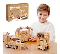 Jovi-mindly Tren de Bloques de Madera - Set de 101 Piezas para Crear 40+ Formas, Juguetes Educativos de Construcción en Madera para Niños de 5 a 8 Años Niños y Niñas, Camión/Excavadora, Certificado FS