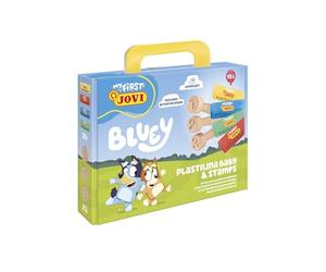 Jovi - My First BLUEY, kit de modelaje con 4 barritas y Sellos de madera | barritas de 38g y sellos con los números 1, 2 y 3, sin gluten, NO se seca, para niños a partir de 12 meses