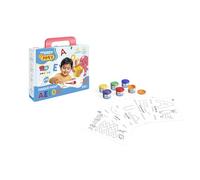 Jovi - My First kit de Finger paint Aprendiendo las vocales, set de 6 botes de pintura de dedos 35 ml y 10 plantillas de actividades con las vocales, a partir de 2 años, sin gluten