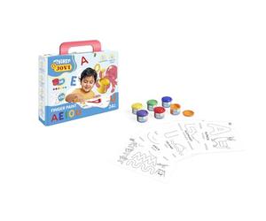 Jovi - My First kit de Finger paint Aprendiendo las vocales, set de 6 botes de pintura de dedos 35 ml y 10 plantillas de actividades con las vocales, a partir de 2 años, sin gluten