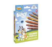 Jovi - My First, Lápices de colores Bluey, 6 lápices de madera extra gruesos para niños a partir de 12 meses, 4 en 1, incluye sacapuntas