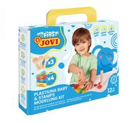 Jovi Plastilina Baby - Mi primer kit de modelaje, barritas de 38g 4 colores surtidos + 3 Sellos de madera, sin gluten, NO se seca, para niños a partir de 12 Meses (374WS)