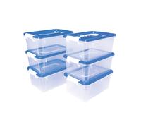 Jovi - 6 Baúles de almacenaje apilables para material escolar y juguetes - cajas transparentes con Tapa azul