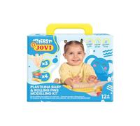 Jovi Plastilina Baby - Mi primer kit de modelaje, barritas de 38g 4 colores surtidos + 3 Rodillos de madera, sin gluten, NO se seca, para niños a partir de 12 Meses (374RP)