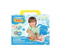 Jovi Plastilina Baby - Mi primer kit de modelaje, barritas de 38g 4 colores surtidos + 3 Sellos de madera, sin gluten, NO se seca, para niños a partir de 12 Meses (374WS)