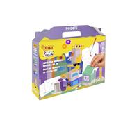 Jovi - Play&Fun Gouache Témpera ROBOTS - Set para pintar por números personajes 3D de robots, 10 botes témpera de 15 ml, 3 personajes para pintar y montar y 2 fondos