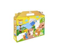 Jovi - Play&Fun Gouache Témpera PETS - Set para pintar por números personajes 3D de mascotas, 10 botes témpera de 15 ml, 3 personajes para pintar y montar y 2 fondos