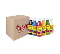 Jovi - Témpera líquida, Estuche 6 botes de 250ml, Colores Primarios, Pintura a base de ingredientes naturales, Fácil de lavar, Sin gluten, Ideal para uso escolar (502/6A)