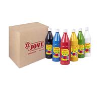 Jovi - Témpera líquida, Estuche 6 botes de 1L, Colores Primarios, Pintura a base de ingredientes naturales, Fácil de lavar, Sin gluten, Ideal para uso escolar (511/6A)