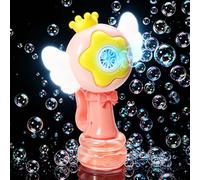 Jovicos Máquina de burbujas de jabón para niños, recargable, con luz LED, pistola automática de burbujas de jabón con 3 modos, máquina de burbujas de aire con batería para regalo de fiesta (rosa)