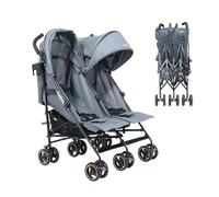 Jovikids Carrito para Gemelos Cochecito Gemelar Sillita de Paseo Doble Reclinable Plegable con Canasta Reposapiés Ajustable Dosel Acero Gris Antracita