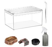 JoviQ Terrario de PC para reptiles de 11.8 x 7.87 x 5.9 pulgadas, recinto de visión completa para reptiles, gecos, tarántulas, arañas, insectos, con cuenco de alimentación de cueva oculta (kit de