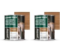 JOVIRA PINTURAS Barniz Brillante Tinte (6 colores). Barniz para madera. Protege, decora y embellece. (750 Mililitros, Castaño) D-7 (Paquete de 2)