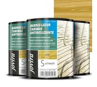 JOVIRA PINTURAS BARNIZ-LASUR Protector Antideslizante Tarimas al Agua. Protege, decora y embellece tarimas de piscinas y jardines. (3X750 Mililitros, Pino) F-24-3