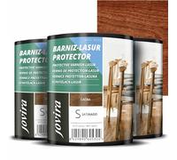 JOVIRA PINTURAS BARNIZ-LASUR Protector Satinado al Agua. Protege, decora y embellece todo tipo de madera. (3x750 Mililitros, Caoba) E-11-3