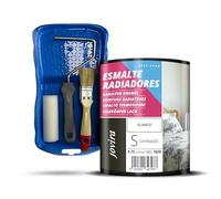 JOVIRA PINTURAS Esmalte Radiadores al Agua + Kit con Minicubeta, Rodillo de Espuma, Varilla y Paletina. (750 Mililitros, Blanco + Minikit Radiadores) F-80-K