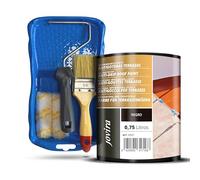 JOVIRA PINTURAS Impermeabilizante Antigoteras, Pintura de terrazasy todo tipo de cubiertas + Minicubeta, 2 Mini Rodillos Antigota, Varilla y Paletina (750 Mililitros, Negro + Minikit)