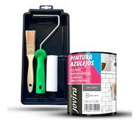 JOVIRA PINTURAS Pintura Azulejos, Alto Brillo, Gris Acero al agua y Minicubeta, Rodillo Espuma, Varilla y Paletina. (750 Mililitros, Pintura Gris Acero + Minikit Azulejos) B-7-K