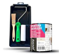 JOVIRA PINTURAS Pintura Azulejos, Alto Brillo, Lino al agua y Minicubeta, Rodillo Espuma, Varilla y Paletina. (750 Mililitros, Pintura Lino + Minikit Azulejos) B-8-K