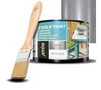 JOVIRA PINTURAS Pintura Tiza - Chalk Paint al Agua Mate + Pincel especial para madera. Renueva tus muebles con creatividad. (375 Mililitros, Plata + Pincel) B-30-K