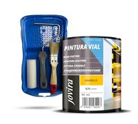 JOVIRA PINTURAS Pintura Vial al Agua + Minicubeta, Rodillo Espuma, Varilla y Paletina. (750 Mililitros, Pintura Amarillo + Minikit) E-86-K
