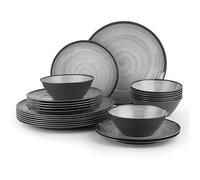 Joviton Home Juego de vajilla de plástico de melamina gris remolino de 24 piezas para 8, juegos de platos y cuencos (gris frío)