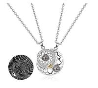 Jovivi - 2 collares para parejas, colgante de sol y luna magnéticos, 100 lenguas I t'aime BFF collar de amante de la amistad madre regalo de San Valentín, acero inoxidable