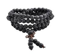 Jovivi 6 mm 8 mm Piedra Lava Rock Piedra de curación Natural 108 Cuentas de oración Budista Tibetano Mala Pulsera Collar