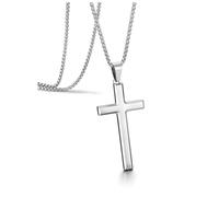 Jovivi Collar de cruz de plata para hombres y mujeres, acero inoxidable para hombre, crucifijo, collar de cadena para niños, joyería cristiana, Acero inoxidable, No es una piedra preciosa