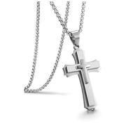 Jovivi Collar de cruz para hombre, acero inoxidable, crucifijo, plata, crucifijo, collar para niños y hombres, joyería cristiana, Acero inoxidable, No es una piedra preciosa