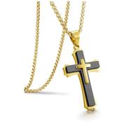 Jovivi Collar de cruz para hombre, acero inoxidable, crucifijo, plata, crucifijo, collar para niños y hombres, joyería cristiana, Acero inoxidable, No es una piedra preciosa