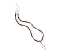 Jovivi - Collar de ojo de tigre, 6 mm, perla de piedra natural, colgante de cruz cristiana, collar largo de piedra preciosa, con protección de gargantilla, regalo para hombre y mujer